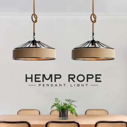 Vintage Retro Industrie Loft Hanfseil Eisen Pendelleuchte Deckenleuchte Retro Lampe UK - Bild 7 von 41