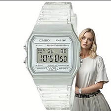 Casio F-91WS-7DF Transparent White Digital Watch Retro Classic Unisex Authentic