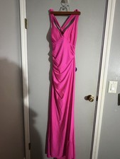 PROM DRESS Windsor Neon Pink Ruched Strappy Maxi Dress V-Neck Sleeveless Size S