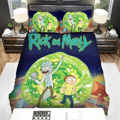 Cartoon Rick and Morty Travel to Another Dimension Duvet Cover Set (4pcs)