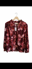 Womens Red Floral Top Size Large Long Sleeve