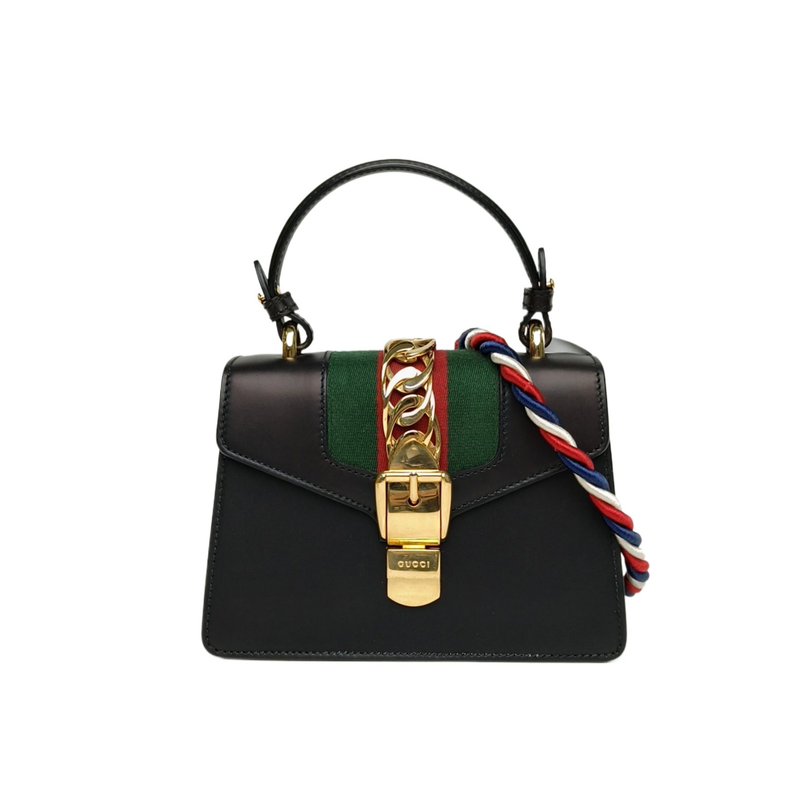 GUCCI Sylvie Ribbon Bag Mini 20cm Black Calfskin Shoulder Bag
