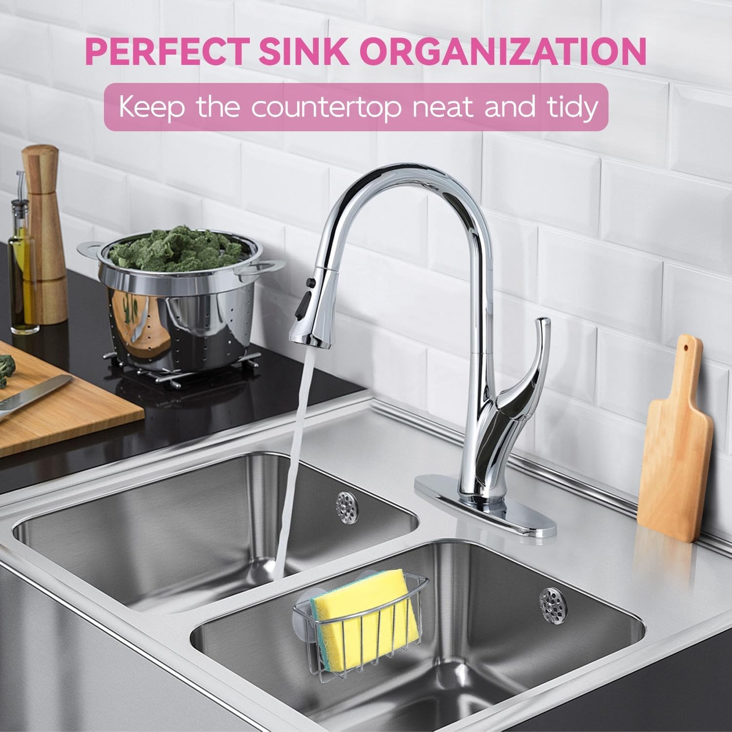 **Kitchen Sink Sponge Holder Caddy Rustproof Suction Cup Storage**