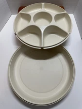 Vintage Tupperware Divided Veggie Fruit Relish Chip & Dip Serving Tray with Lid