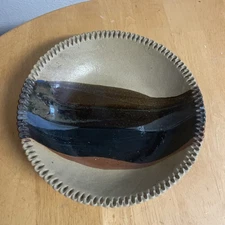 Vintage Clay Pottery Bowl Handmade Beautiful Fall Color Signed