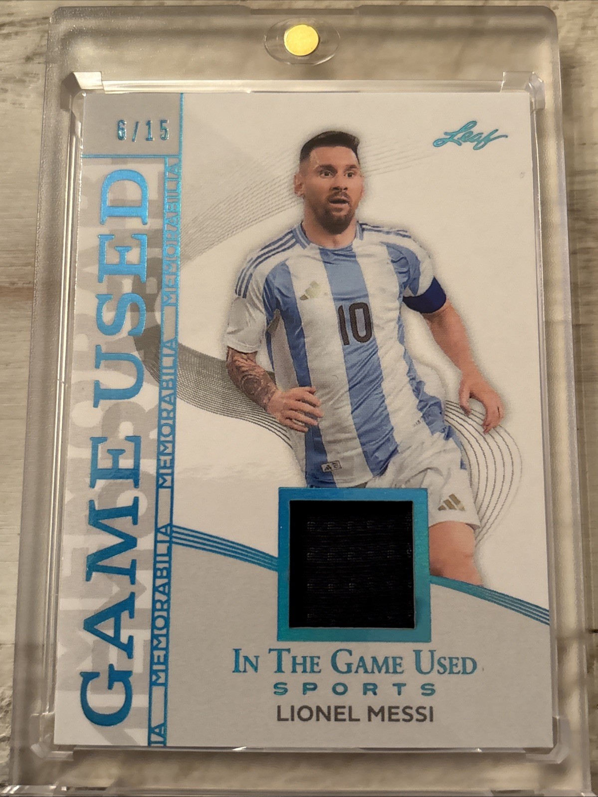 2025 Leaf In The Game Used Lionel Messi Jersey Memorabilia 6/15 Match Worn SSP view 1