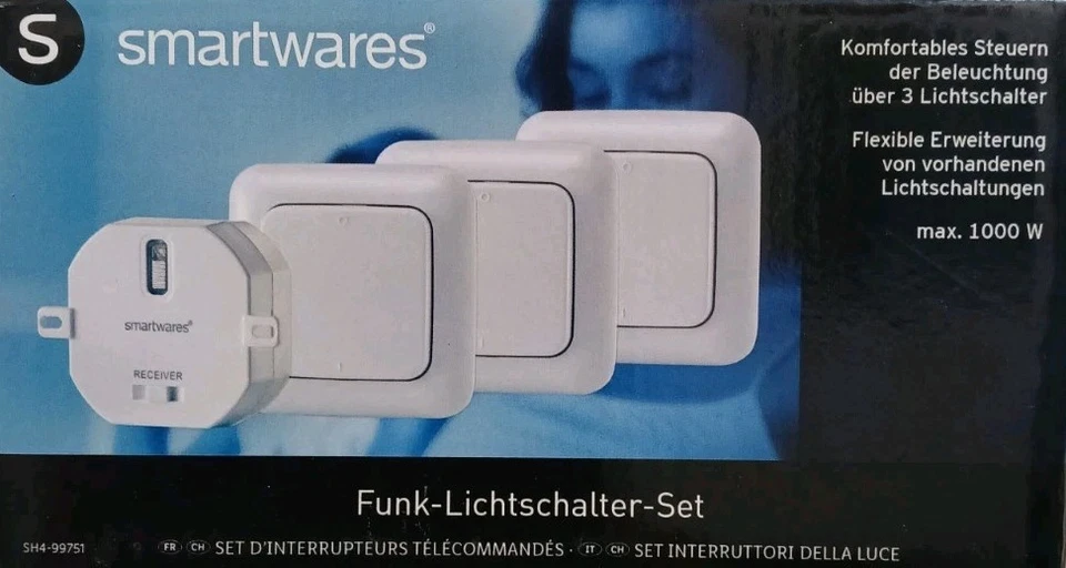 Smartwares 3-er Set Funk-Wandschalter / Lichtschalter 1 Einbauschalter drahtlos