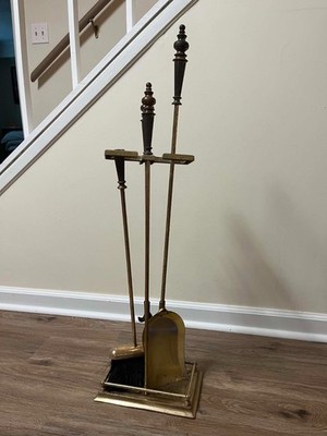 Vintage Fireplace Tool Set Solid Brass 3 Piece Set and Stand 25''
