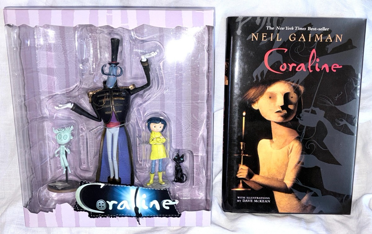 Coraline 2008 NECA Set A Figures Mr Bobinsky & Signed 1st Ed
