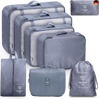 8 Teilige Packing Cubes, Kleidertaschen, Koffer Organizer für Urlaub und 