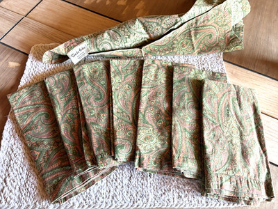 Sur La Table Cotton Napkins Green Paisley  Woven 100% Cotton 20 x 20 set/8