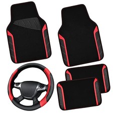 Leather Steering Wheel Cover and Waterproof Car Floor Black And Red