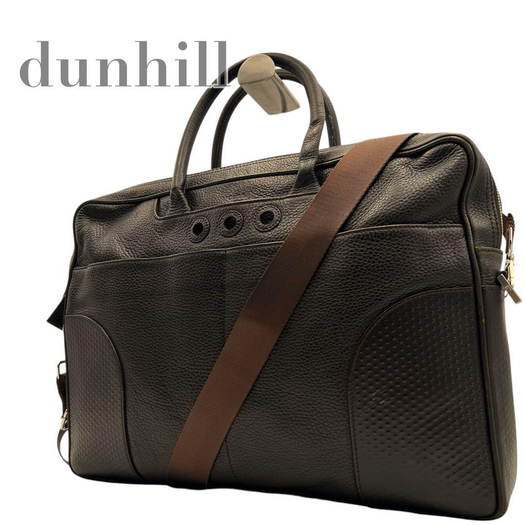 Dunhill 2Way Business Bag Handbag Dark Brown Grained Leather Dunhill 2Way Business Bag Handbag Dark Brown Grained Leather