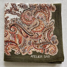 VTG Handkerchief Cotton Flourish Paisley Brown Orange Pattern Pocket Square 17"