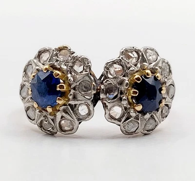 Anillo antiguo margarita oro rosa 18k zafiros y diamante talla rosa (alrededo... - Imagen 1 de 4