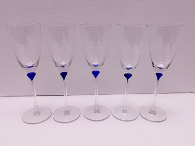 Lot of 5 Cobalt Blue Drop Teardrop Wine Glasses Orrefors Intermezzo ?