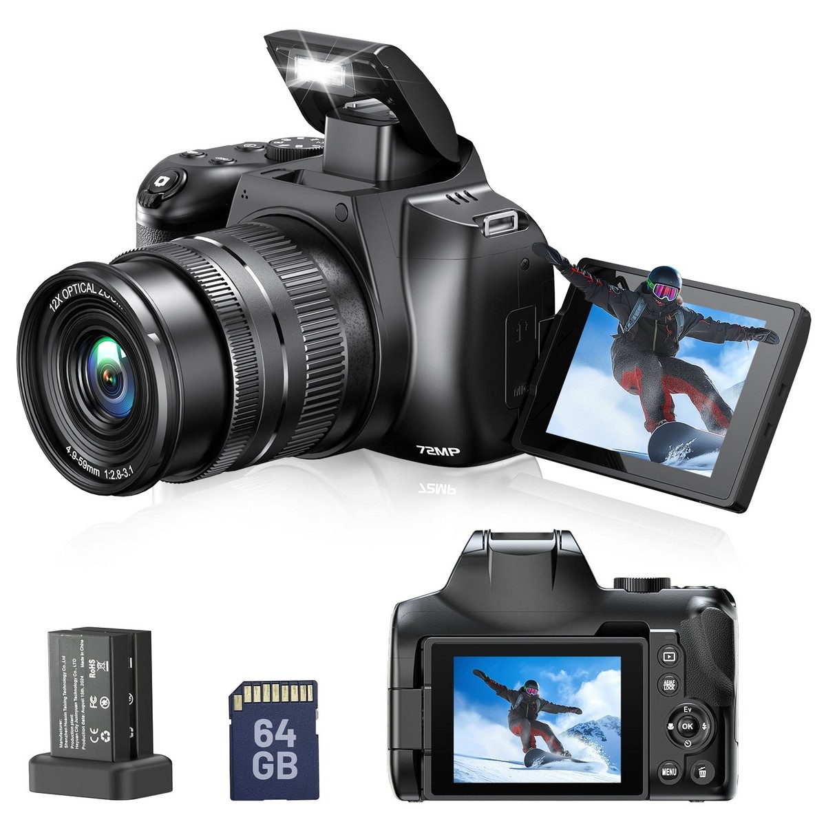 72MP Digital Camera for Photography,4K Autofocus Vlogging Camera