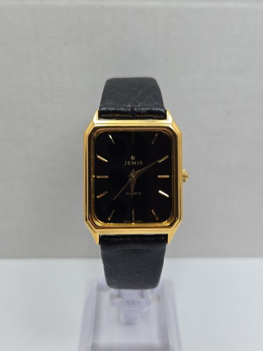 Vintage Jemis by Seiko 27mm Tank Dress Watch Black Dial Gold Tone New Battery Vintage Jemis by Seiko 27mm Tank Dress Watch Black Dial Gold Tone New Battery