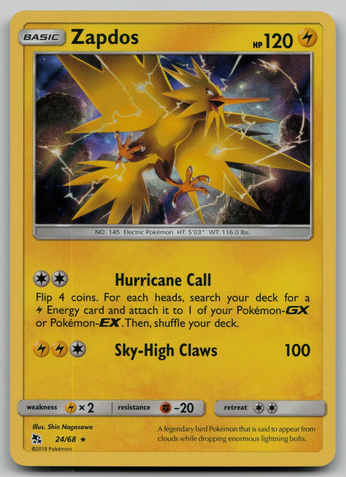 Zapdos Holo Rare Hidden Fates 24/68 NM