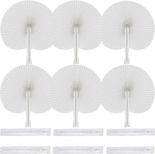 12 Pcs White round Paper Folding Fans for Weddings, Parties, and Events