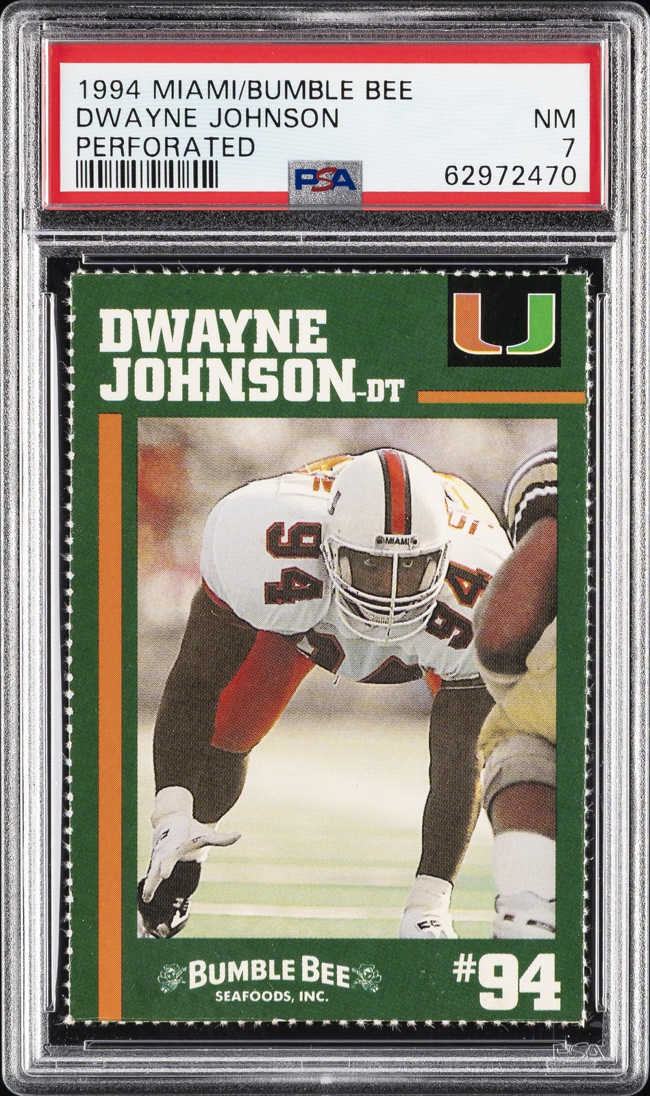 1994 MIAMI/BUMBLE BEE PERFORATED DWAYNE JOHNSON PSA 7