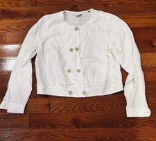 Cabi White Linen Blend Cropped Jacket Womens Large Coastal Grandma