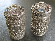 2 Teedosen Silber 800 &Auml;gypten Handarbeit mit verschiedenen Edelsteinen 235 Gramm