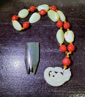 Wonderful Vtg. Chinese HK Export Jade, Cinnabar Necklace, Cicada Pendant — photo 1