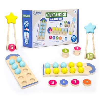 Educational Insights Wooden Count & Match Abacus 20 Beads with Tweezers