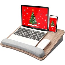 HUANUO Portable Lap Laptop Desk with Pillow Cushion, Fits Medium, Wood Grain