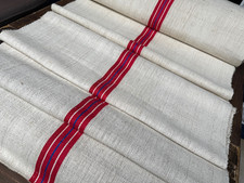 Ballen handgewebtes altes  Leinen  300/54 cm mit farbigem  Mittelstreifen