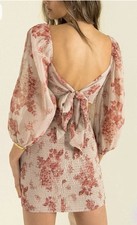 Show Me Your MuMu Floral Balloon Sleeve Mini Dress Ruffle Tie Back Square Neck S