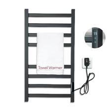 Electric Towel Warmer Rack Matte Black Wall Mount Heated Towel Bar Plug-in 8-Bar