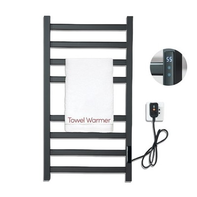 Electric Towel Warmer Rack Matte Black Wall Mount Heated Towel Bar Plug-in 8-Bar
