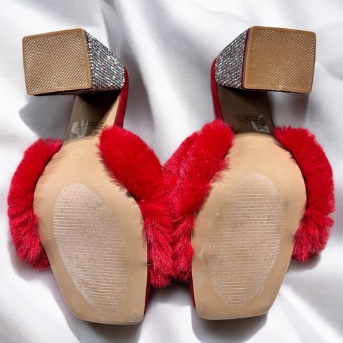 Size 7……..Fluffy Red Faux Fur Slip Ons w/Rhinestone Heels. New…..Cape Robbin - Picture 6 of 6