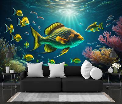 Underwater life Fish generative Wallpaper Mural Removeable Washable Peel&Stick