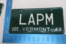 Vermont VT License Plate Tag Vanity 1963 63 Initials L A P M LAPM #1