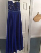 Sherri Hill sapphire blue strapless beaded  dress formal size 4. PRICE REDUCED