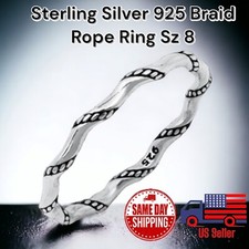 Sterling Silver 925 Oxidized Sleek Braided Rope Ring Band Sz 8