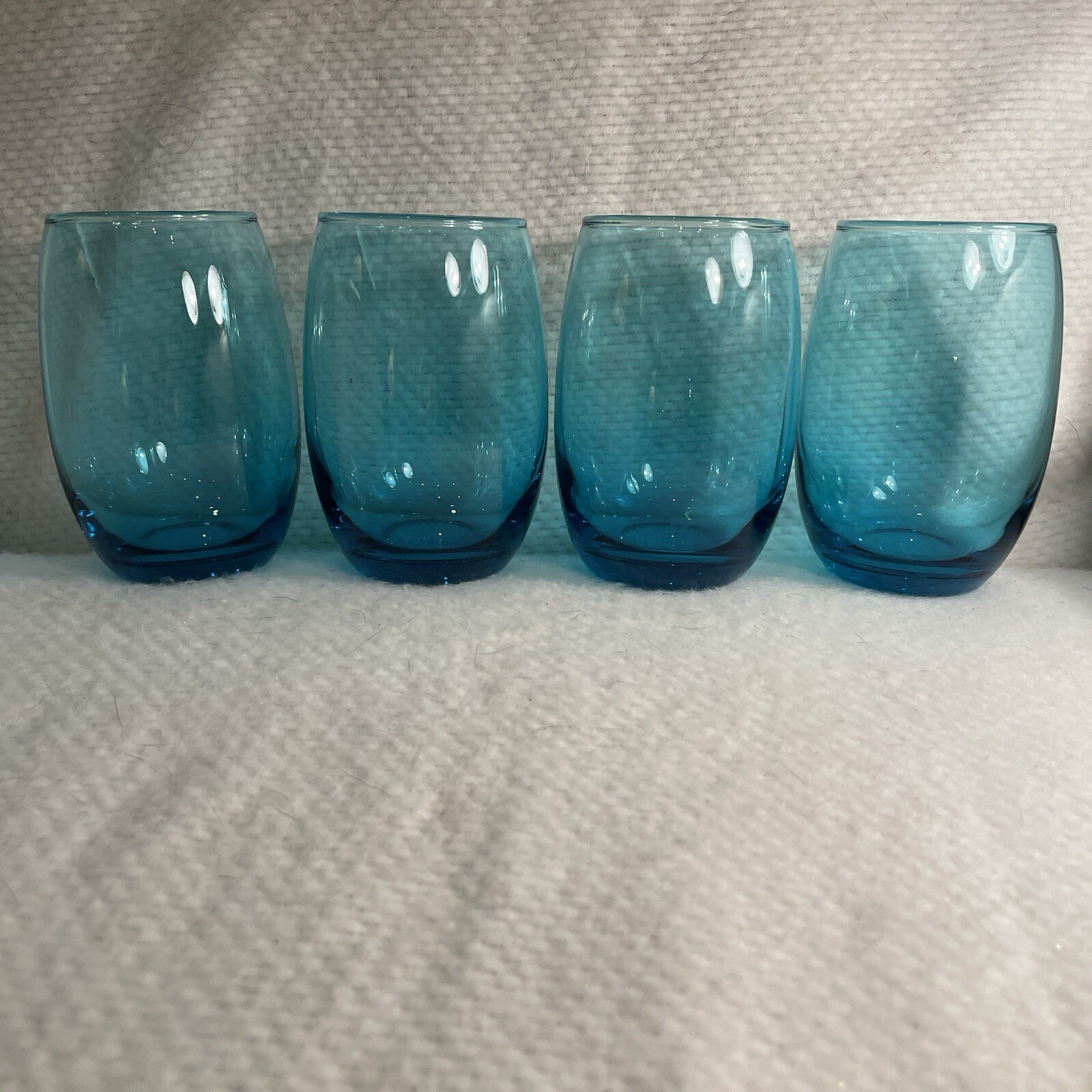 Vtg Turquoise Blue Stemless Wine Glasses Tumblers Beach House Glassware Set 4 16
