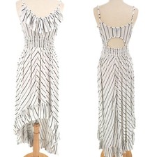 Express Dress Striped Ruffle Hi-Lo Cutout Open Back Summer Midi Maxi Sleeveless