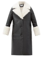 Stand Studio Linda White Faux Shearling-trimmed & Black Faux Leather Coat Vegan