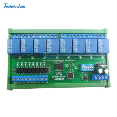 DC 12V 24V 8Channels DIN35 C45 UART RS485 Relay Module Modbus RTU Switch Board
