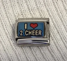 I Love 2 Cheer, cheerleading 9mm Italian Modular Link Charm for bracelet