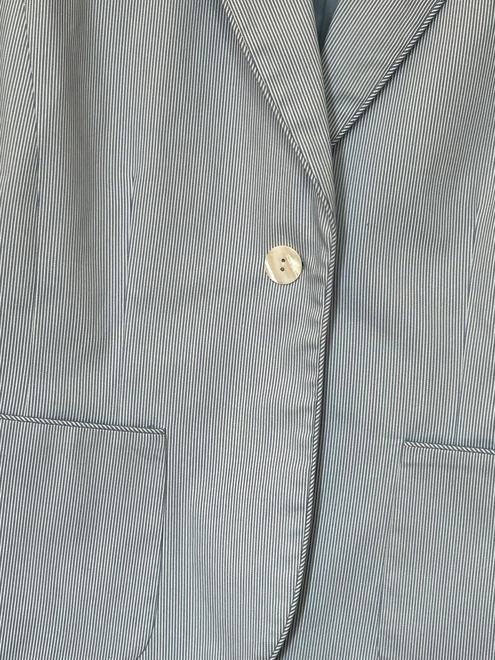 Blazer de Colección Focus 2000 Rayas Azul y Blanco Y2K Ajustado Un Botón Oficina Foto 3 de 4
