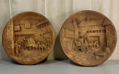 Set of ''The Arrival'' and ''The Departure'' by W.H. Bossons Chalkware Wall Hangings