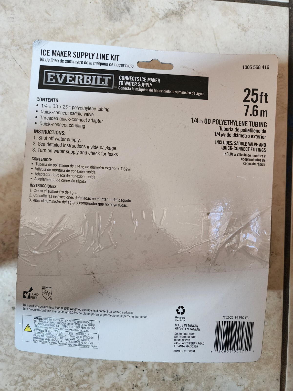 Everbilt Ice Maker Supply Line Kit 1/4" OD Polyethylene TubingNew eBay