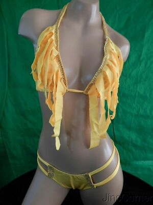Exotic dancer stripper yellow two piece bikini dance outfit - dancewear