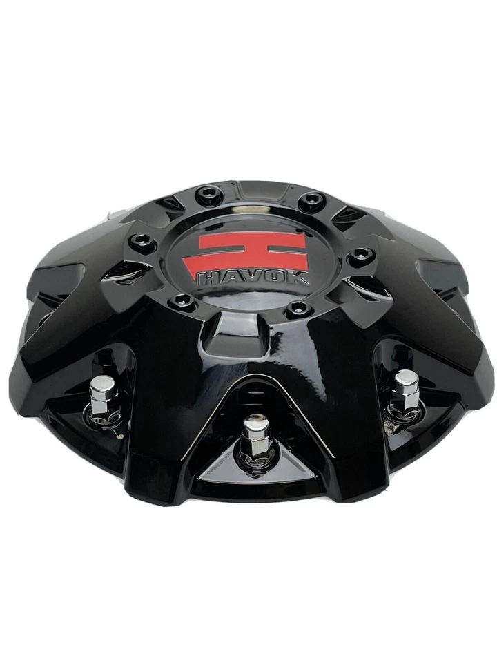 Tapa Havok negra brillante / perno cromado / tapa central de rueda con logotipo rojo CBH103-A2P Foto 2 de 3