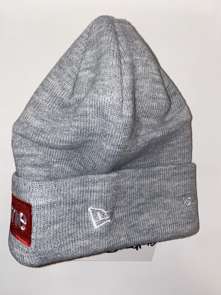 Supreme x New Era Box Logo Gray Red Beanie Hat FW18BN59 New | eBay